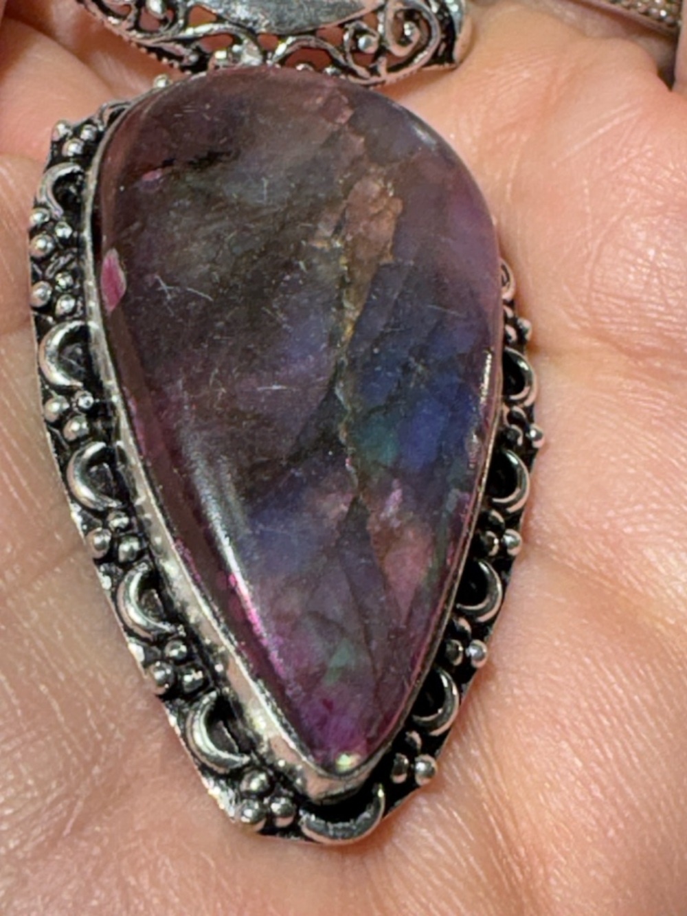 Sterling Silver 925 Labradorite Statement Necklace Purple Flash w/ Italian Chain